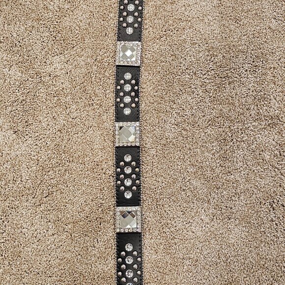 FULL OF BLING! Black Genuine Leather Belt - Medium, Like New main image 9